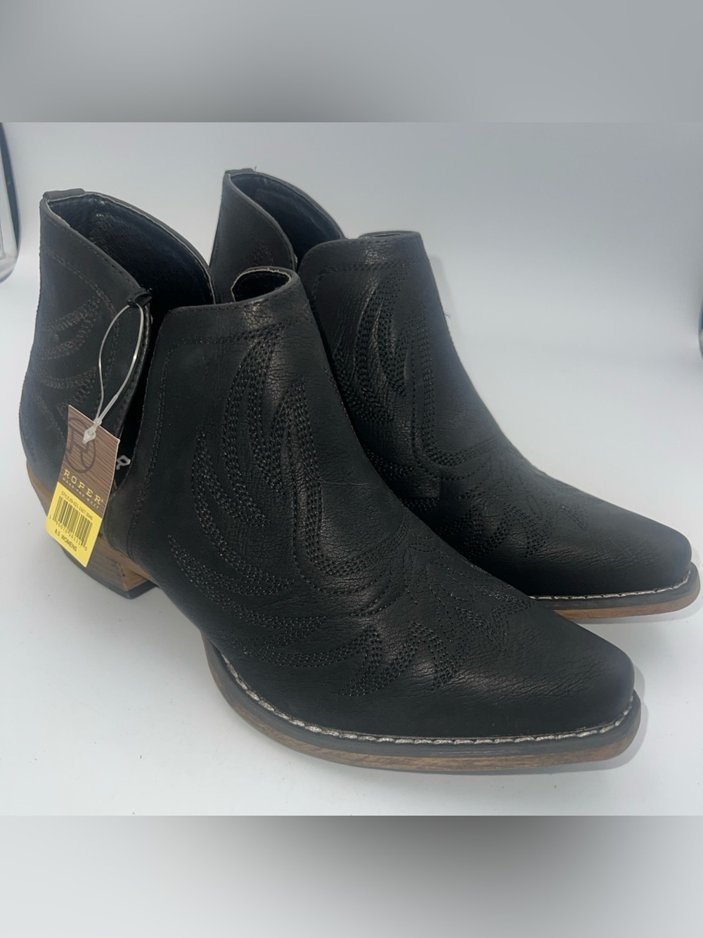 ROPER WOMEN'S AVA WESTERN BOOTIES - SNIP TOE Black VEGAN LEATHER SIZE 8.5 NEW